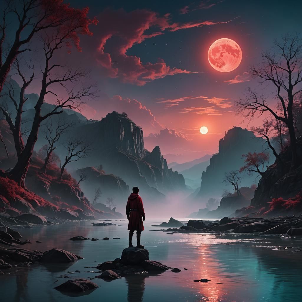 Soul Offering to Red Moon: Digital Matte Painting