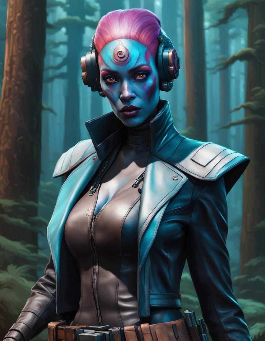 Twi'lek Bounty Hunter in Bioluminescent Forest
