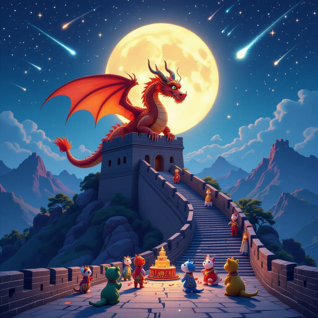 Dragon Ascends to Heaven Over Great Wall Celebration
