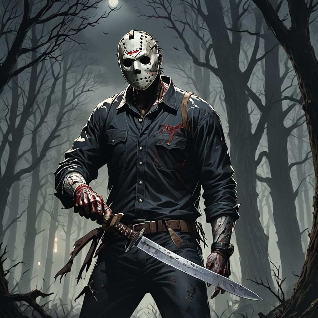 Jason Voorhees in Dark Forest: Horror Anime Portrait