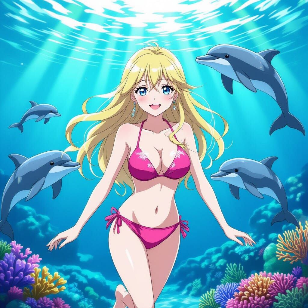 Anime CEO Swims With Dolphins in Coral Reef