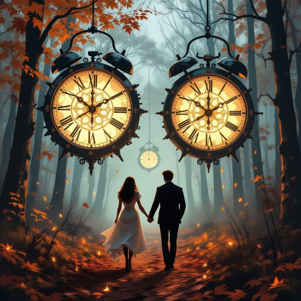 Autumnal Clockwork Hearts: A Surreal Steampunk Scene