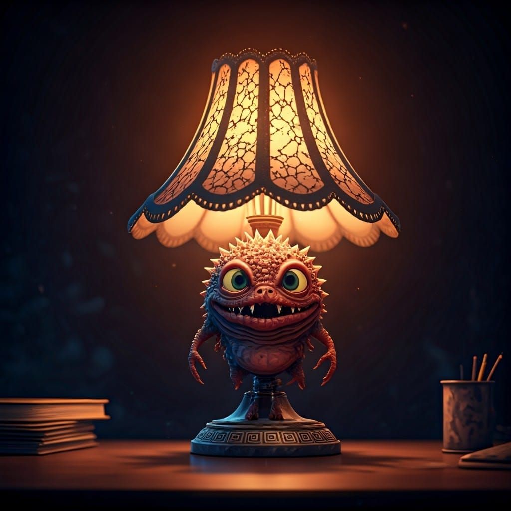 Chibi Lampshade Monster Emerges in Ethereal Glow