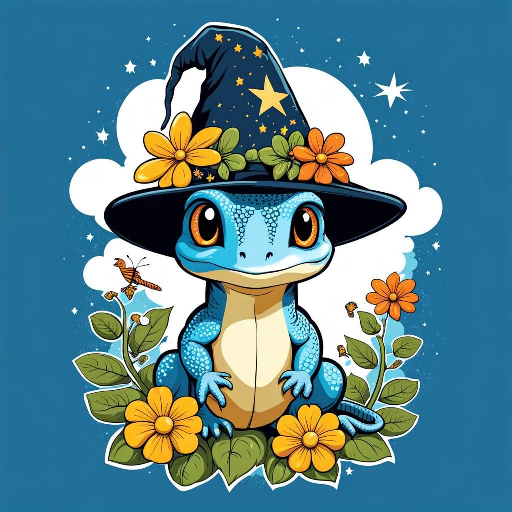 Cute Wizard Lizard Cartoon T-Shirt Graphic