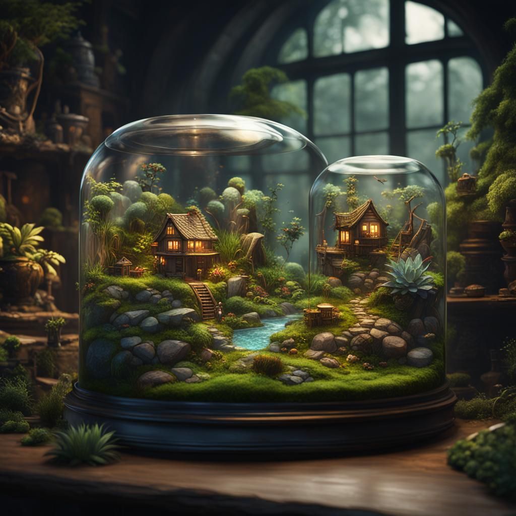 Fantastical Terrariums in Detailed Matte Painting Style