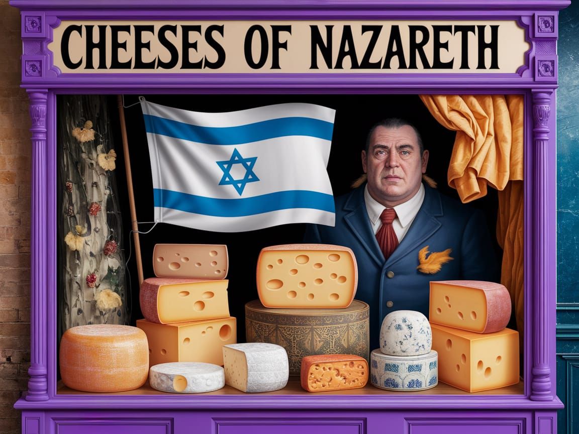Surreal Cheese Shop in Nazareth: Beryl Cook Style
