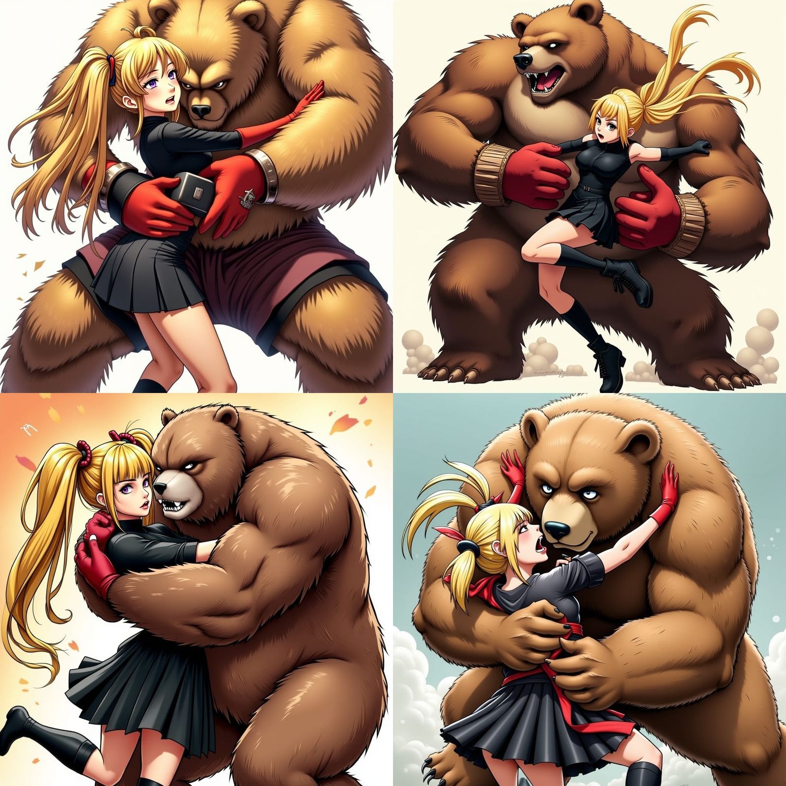 Heroine in Bearhug Struggle, Dynamic Action Illustration