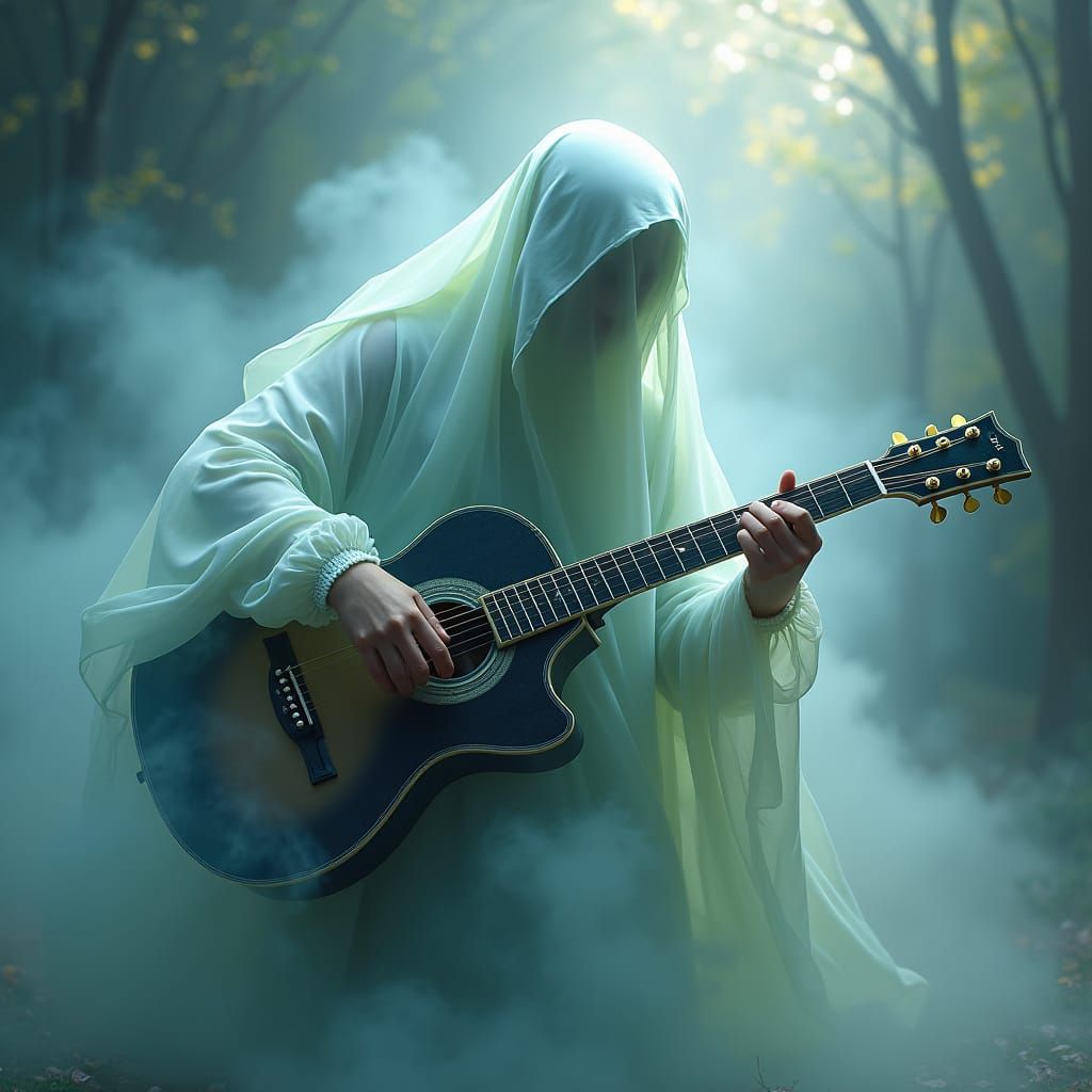 Ethereal Sheet Ghost Plays Guitar: Fantasy Concept Art