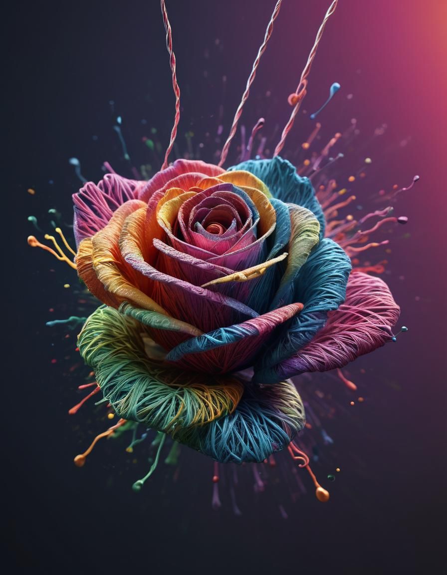 String Rose in Hyperrealistic Splash Art