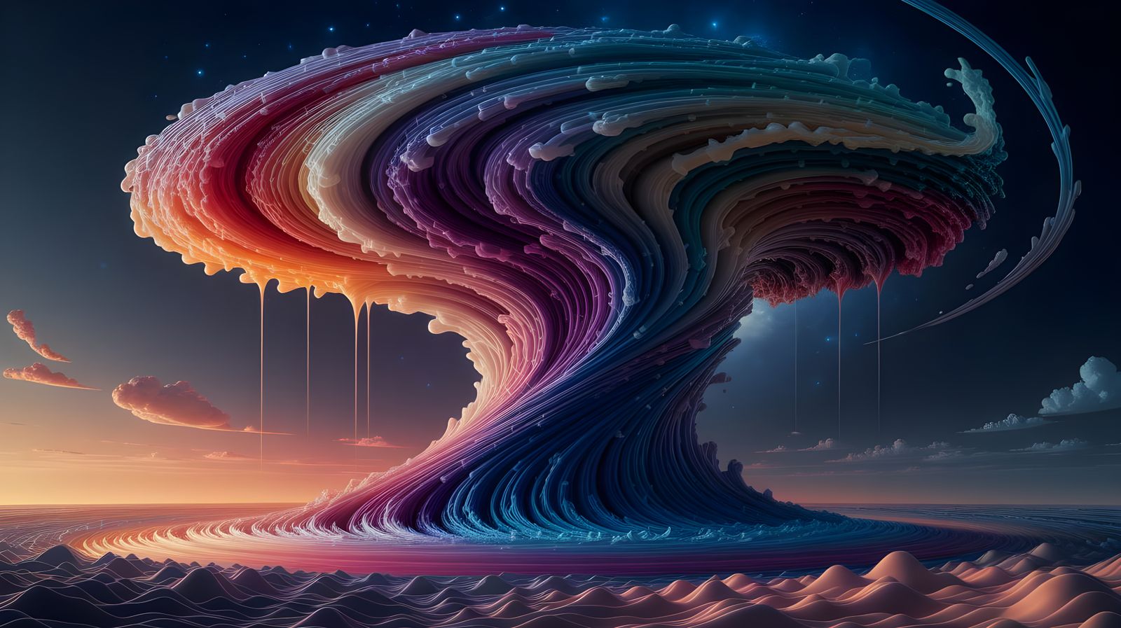 Mesmerizing Tornado of Liquid Paint in Starlit Night Sky