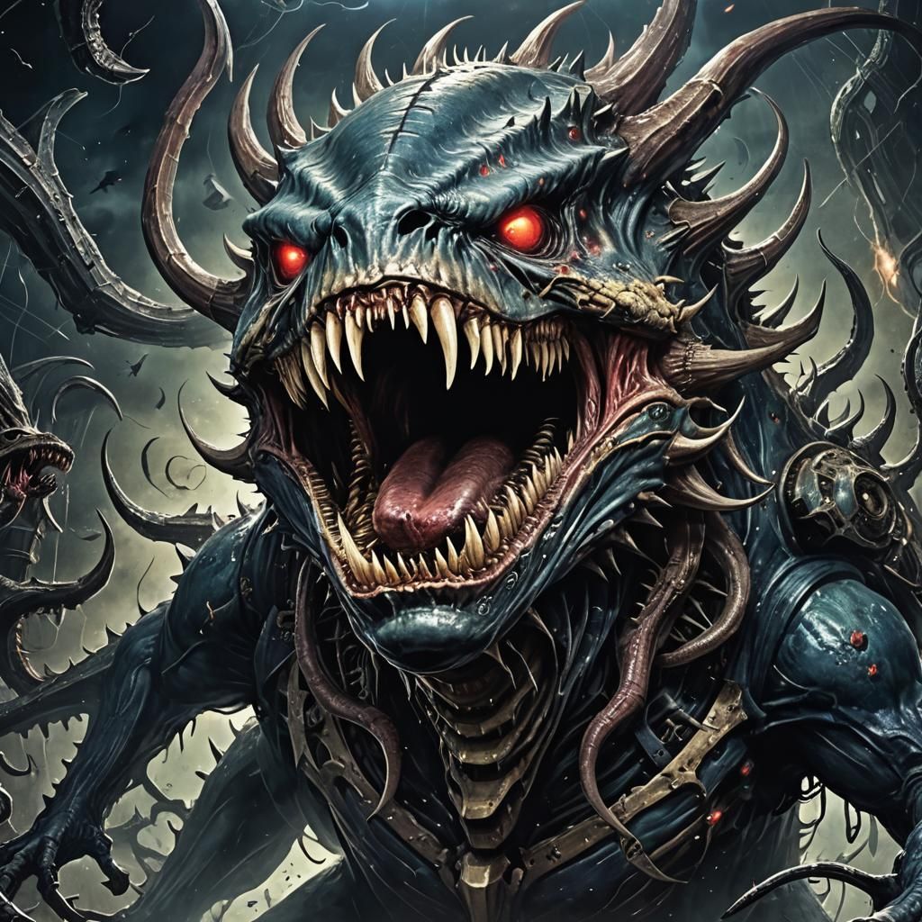 Grotesque Eldritch Horror with Megalodon Teeth