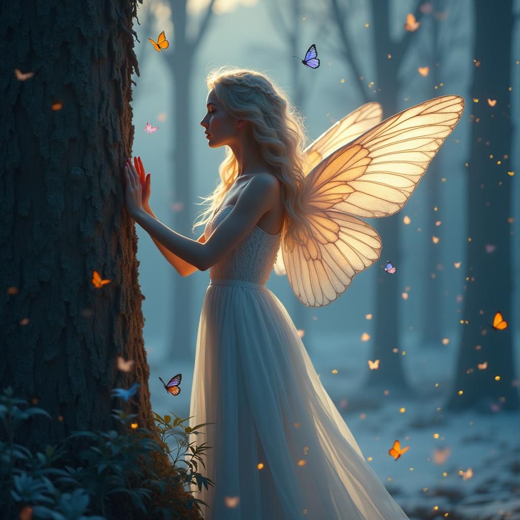 Dreamy Woman at the Edge of Mystical Forest