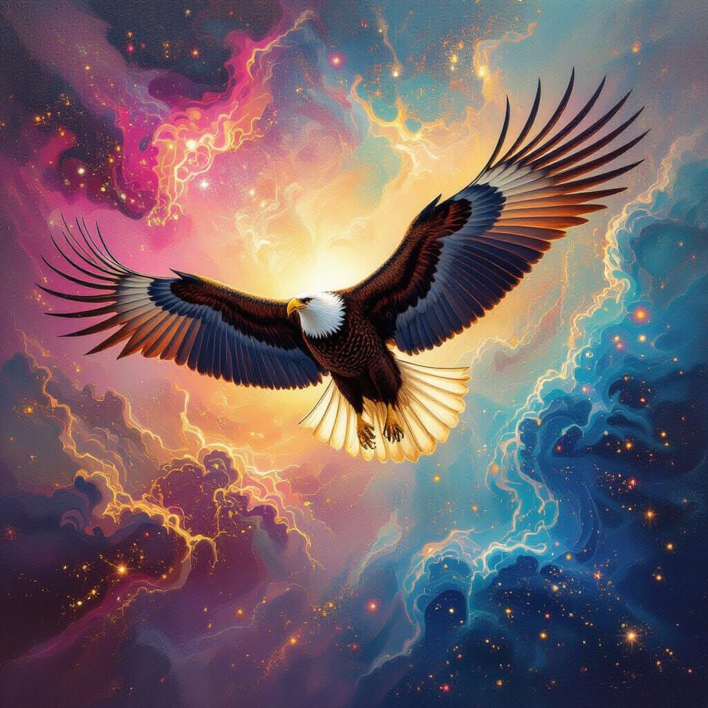 Eagle Spirit Soars Through Psychedelic Solar Sky