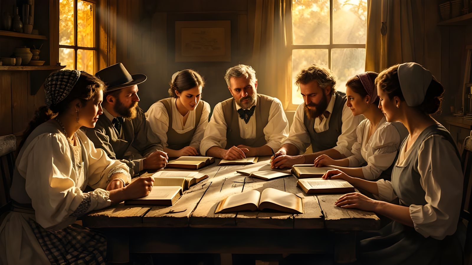 Pious Millerite Family Gather Around the Bible in a Quaint 1...