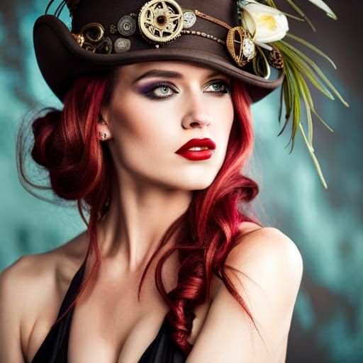Steampunk Woman with Flowers and Goggles