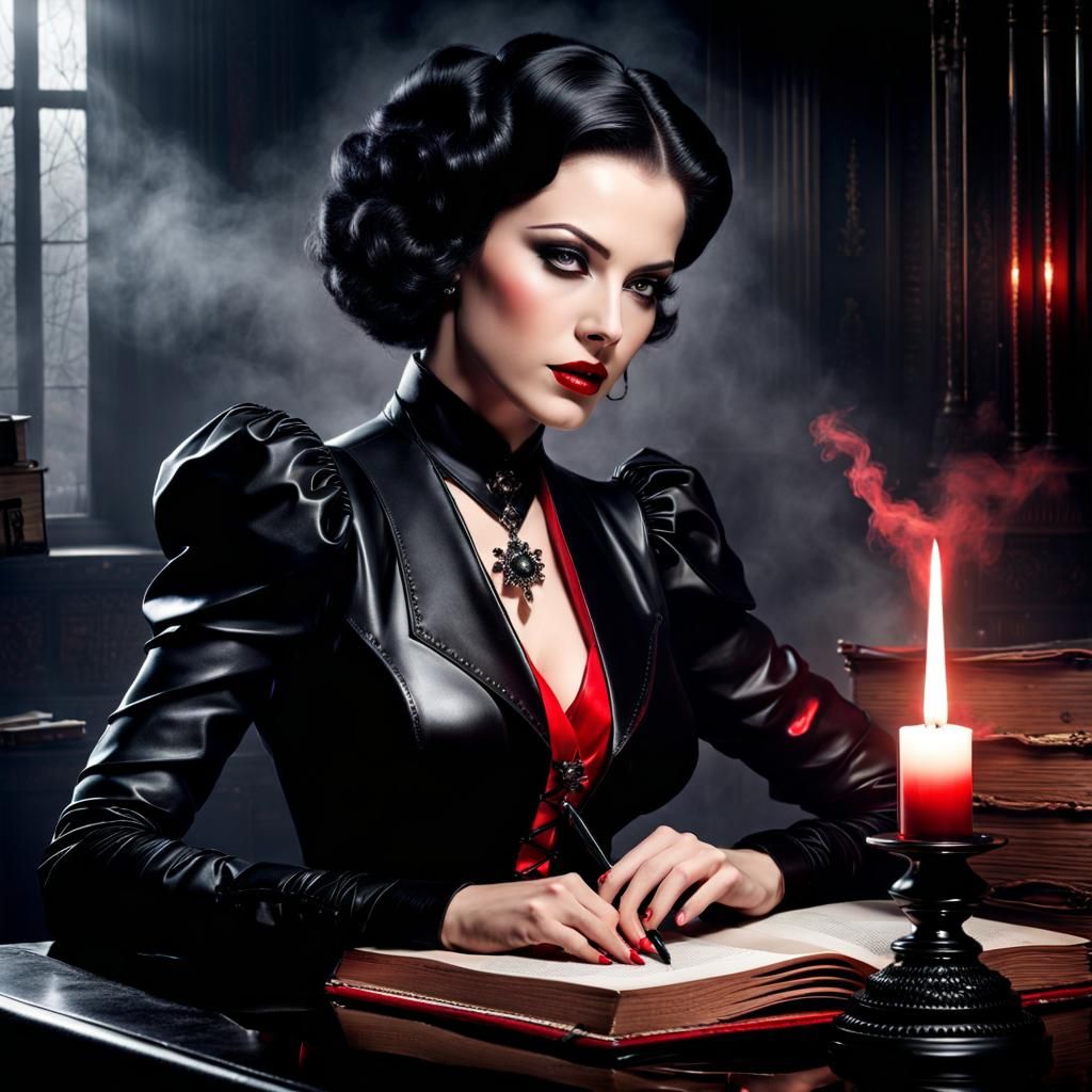 Gothic Teacher in Leather Costume, Splash Art