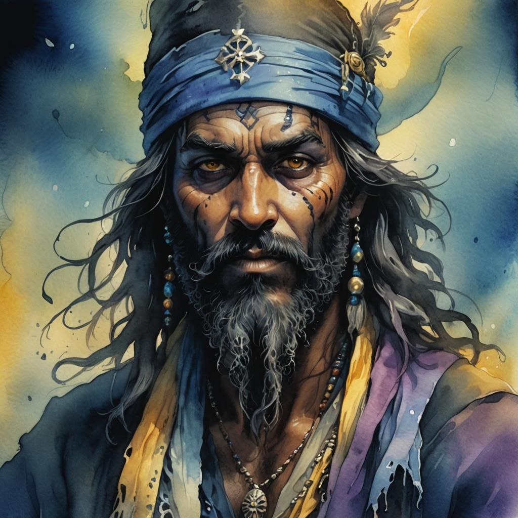 Blackbeard's Ghost: Dark Watercolor Fantasy Portrait
