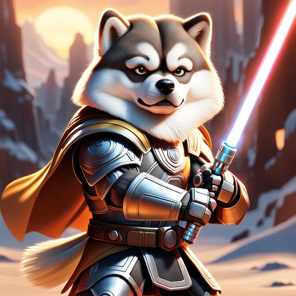 Alaskan Malamute Jedi Knight in Pixar Style