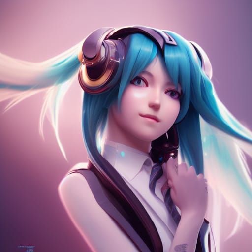 Hatsune Miku Portrait in Hyperdetailed Style