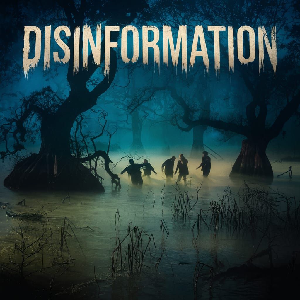 Eerie Swamp Scene with Disinformation Title