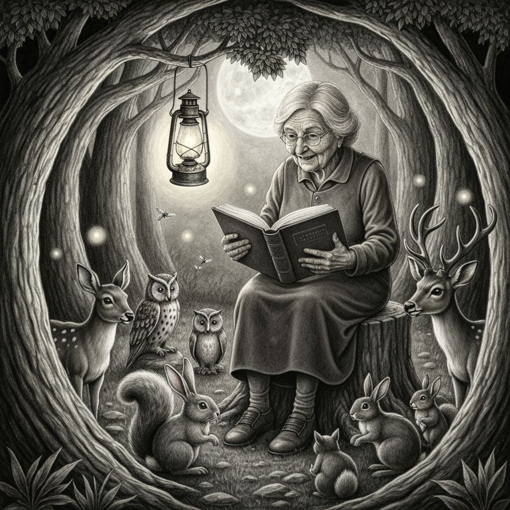 Enchanting Forest Librarian in Charcoal and Graphite