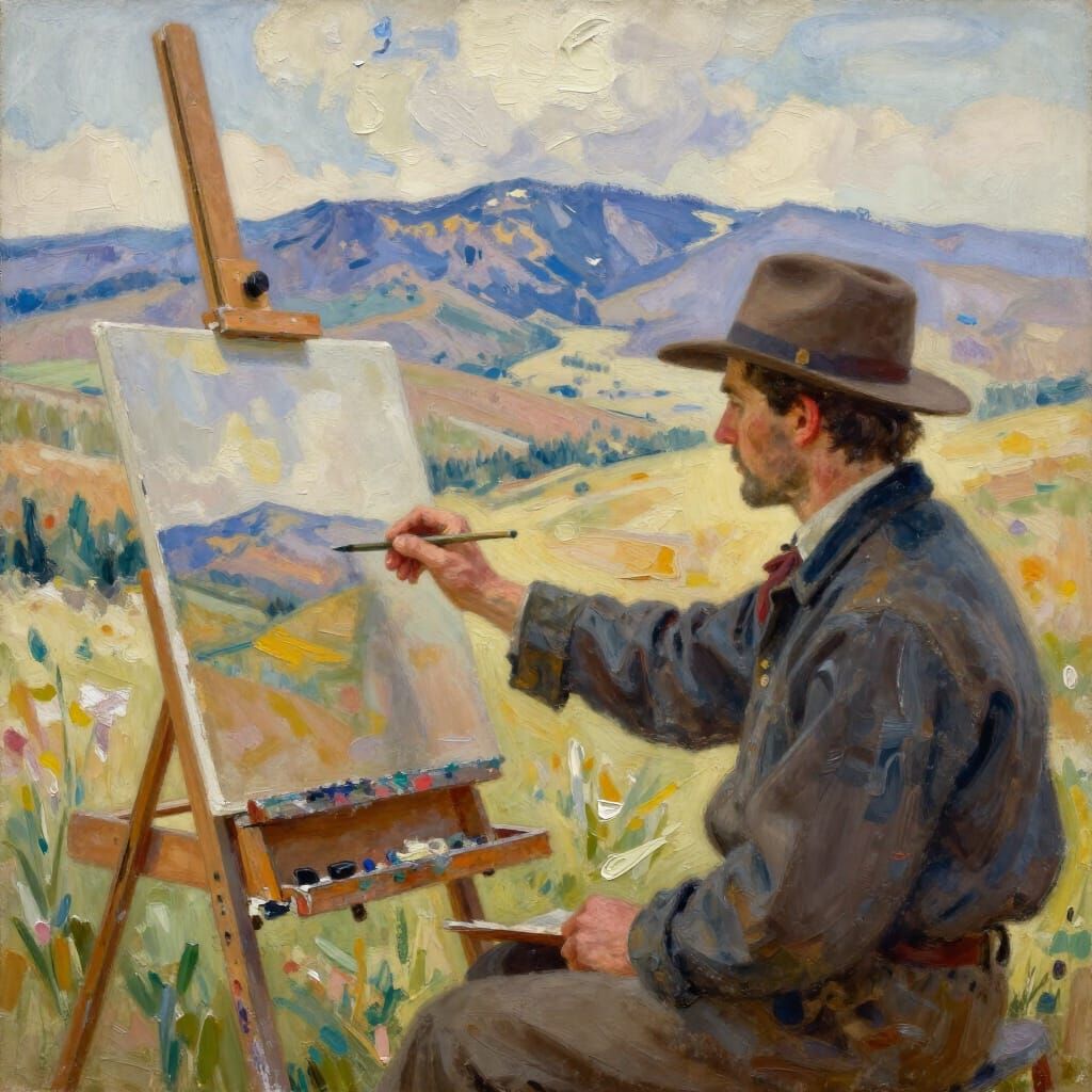Artist Charles M Russell Paints Western Landscape in 1904