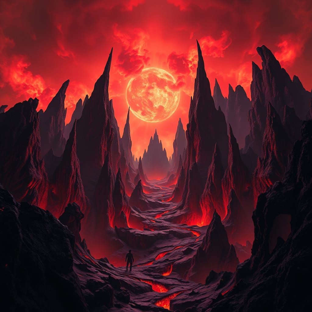 Dark Crimson Landscape with Hellish Spires