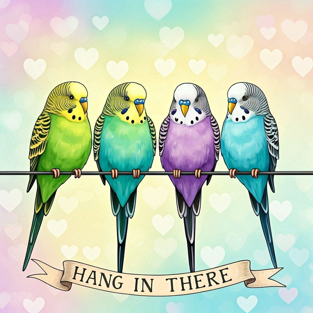 Colorful Parakeets on a Wire in Watercolor Style