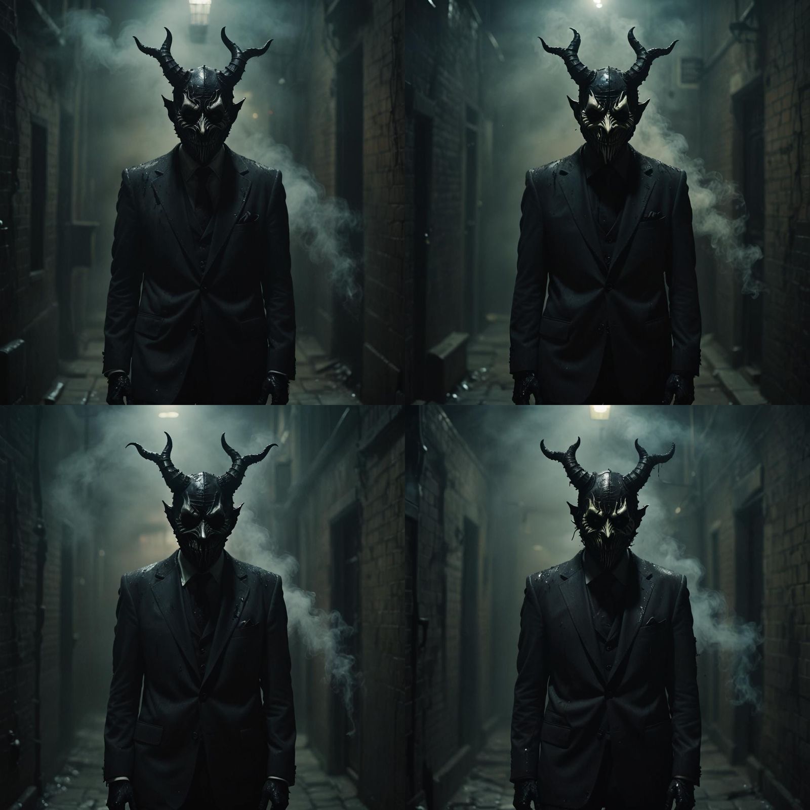 Distorted Demon Figure in Dark Alleyway, Gothic Horror