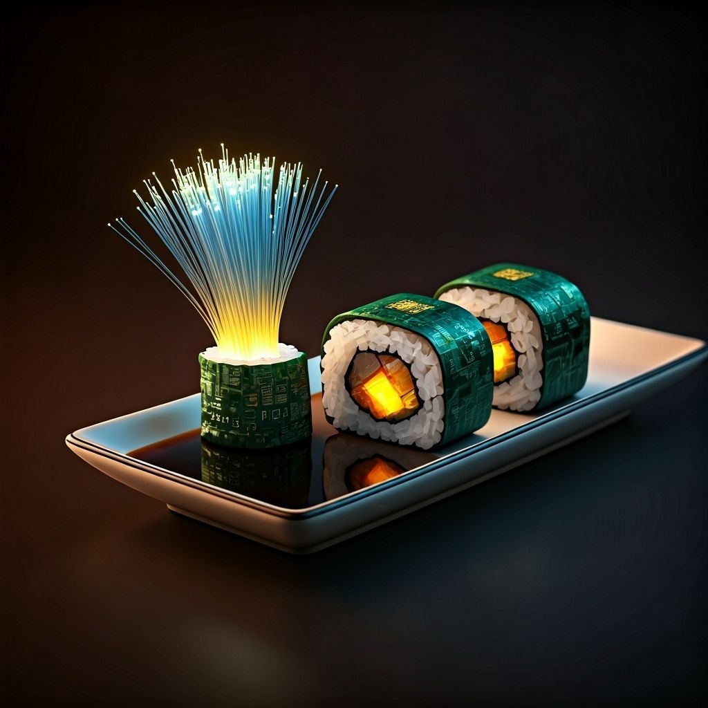 Cybernetic Sushi Rolls in Hyperrealistic Style