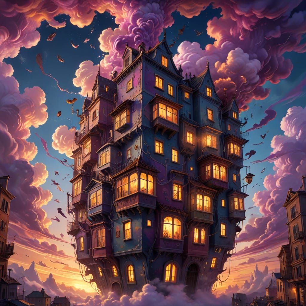 Surreal Academy with Dreamlike Creatures in Anime Style