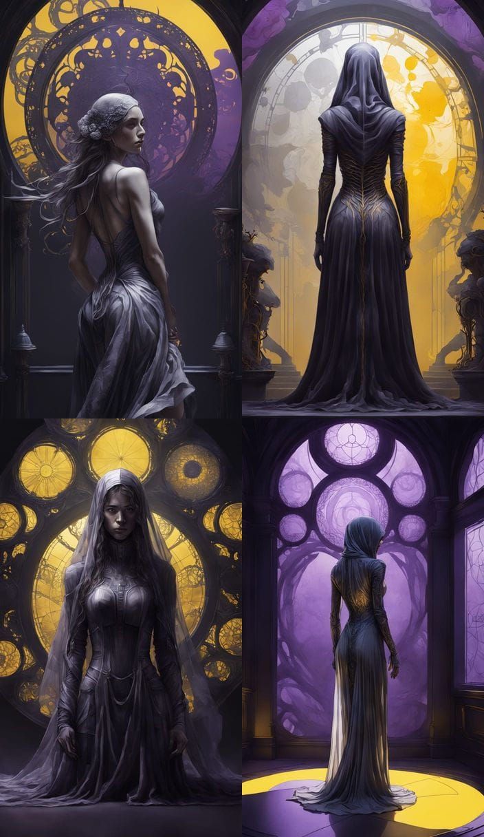 Ethereal Young Woman in Gray Watercolor Style