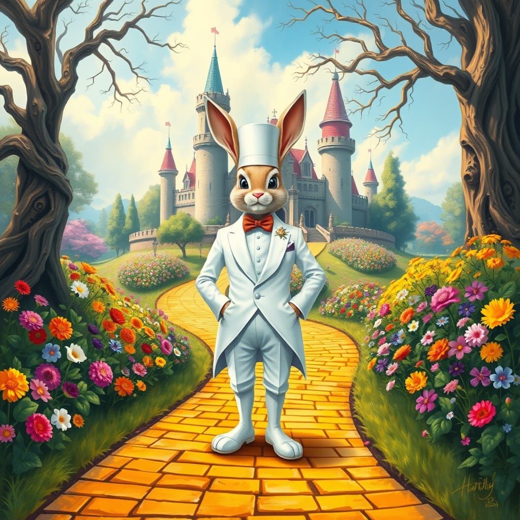 Elegant Easter Bunny in Whimsical Garden Wonderland
