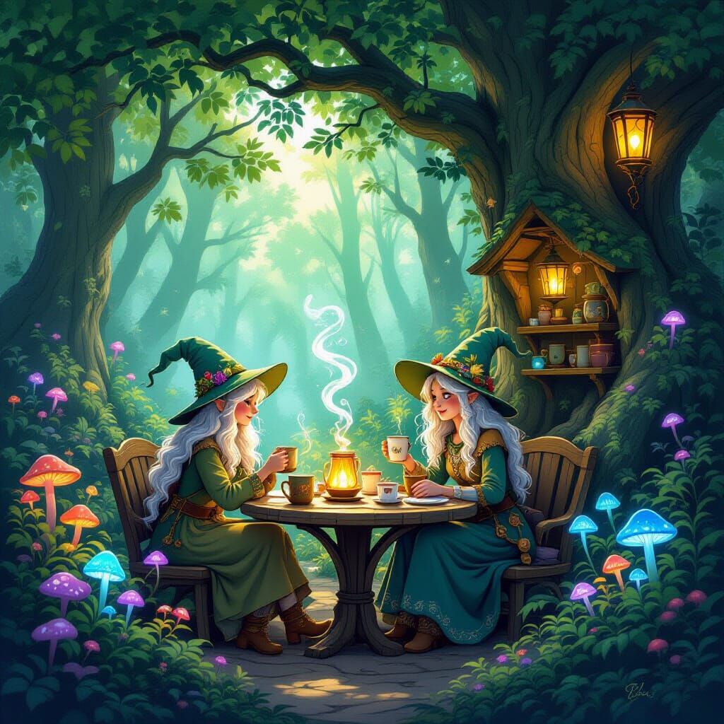 Whimsical Woodland Cafe With Mystical Creatures