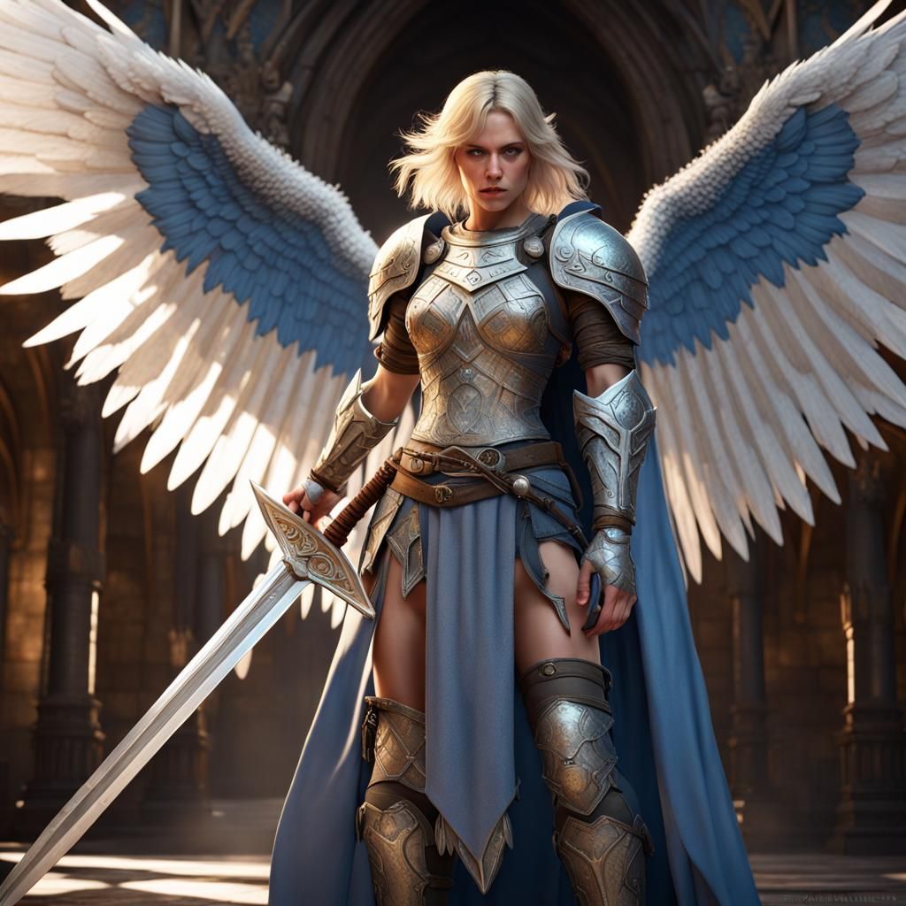 Aasimar Warrior with Great Sword in Dark Fantasy Style