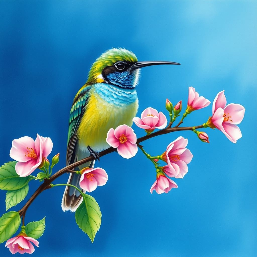 Hummingbird in Flight: Impressionistic Botanical Illustratio...
