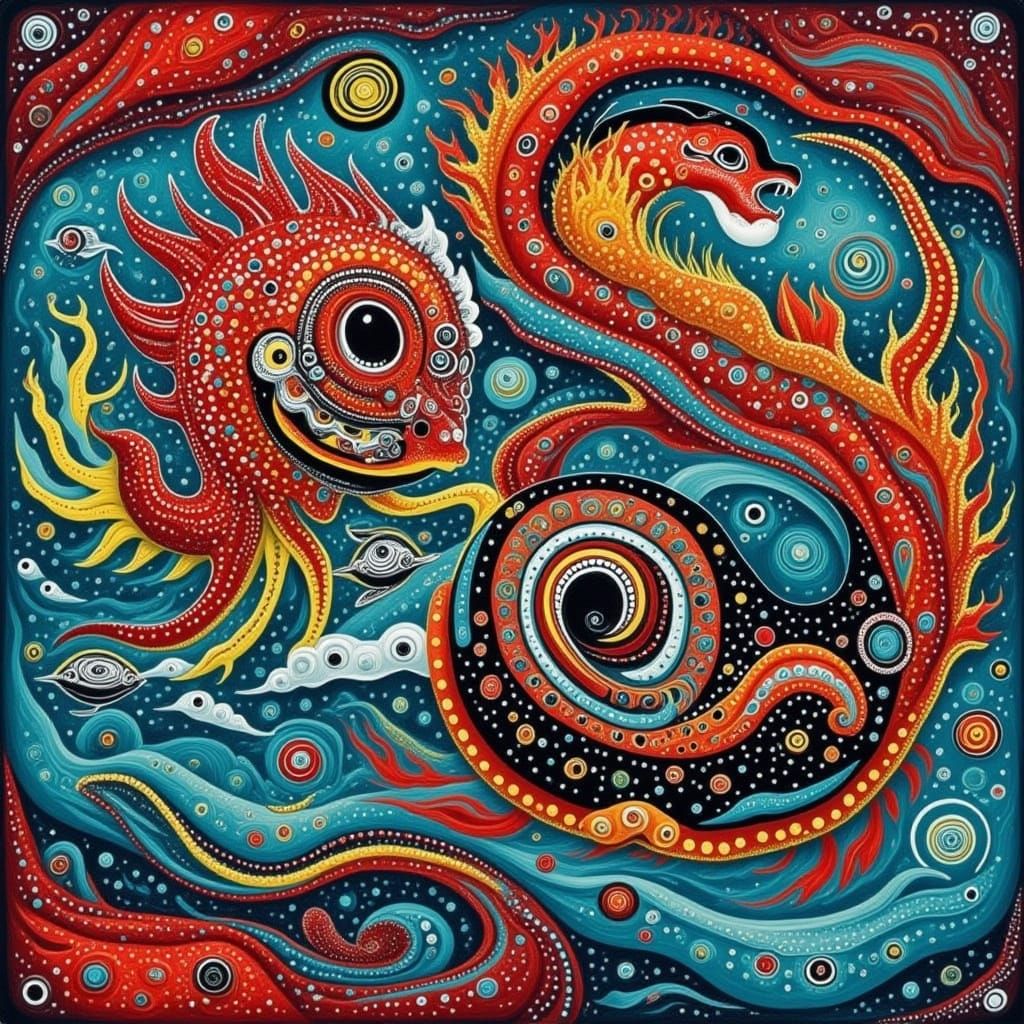 Kraken in Aboriginal Dot Art Style