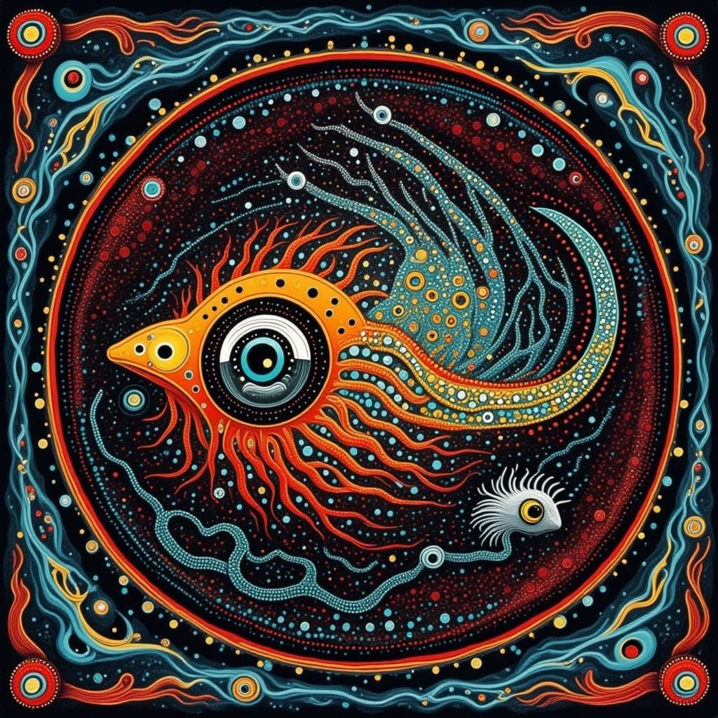 Kraken in Aboriginal Dot Art Style