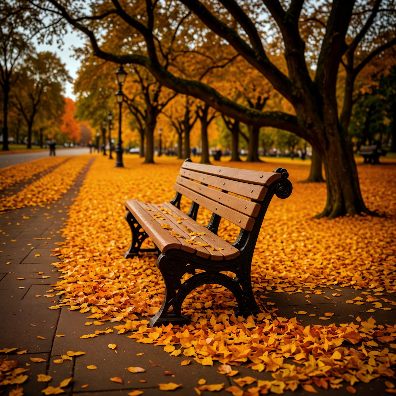 Autumn Park Bench in Hyperrealistic HDR