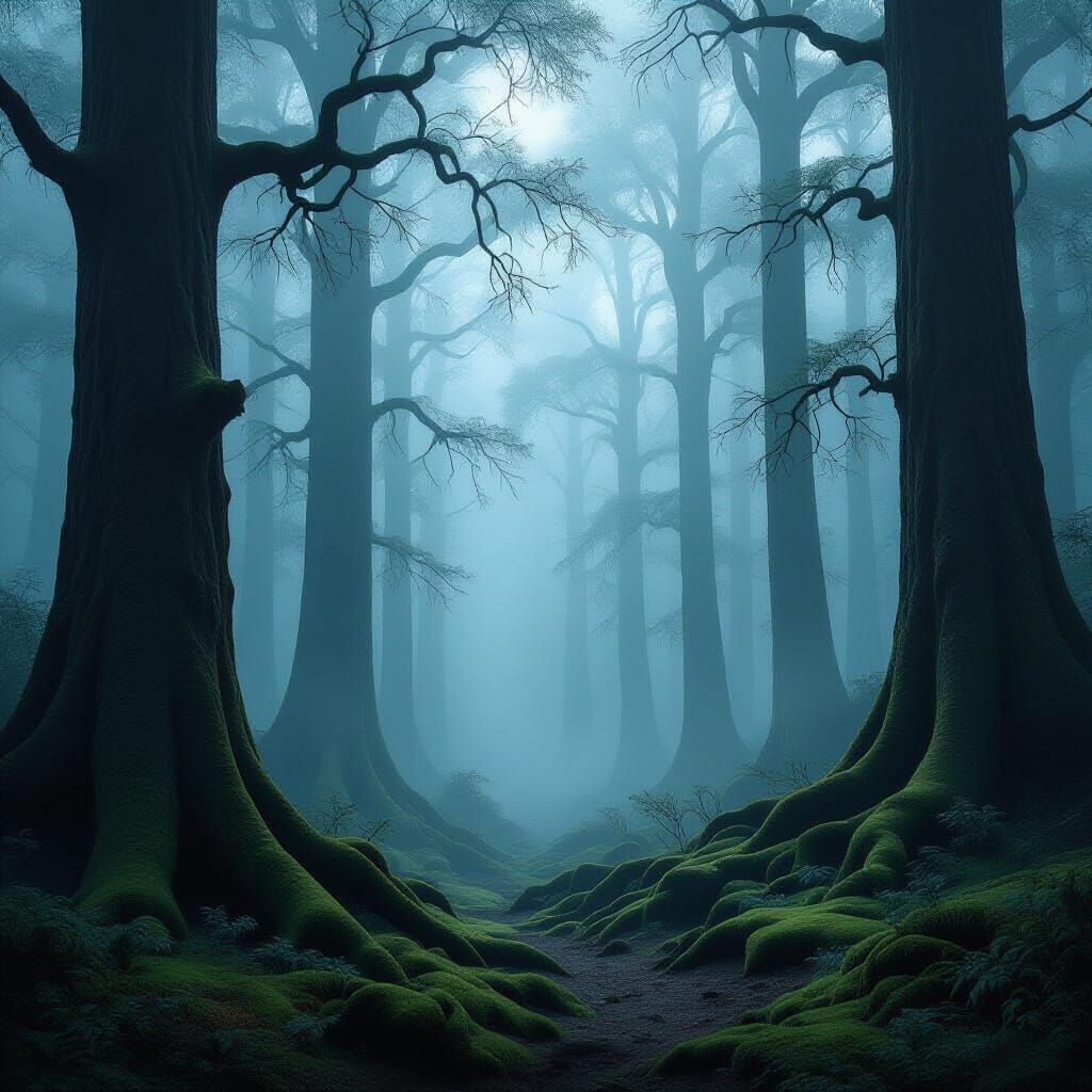 Misty Ancient Forest Digital Matte Painting