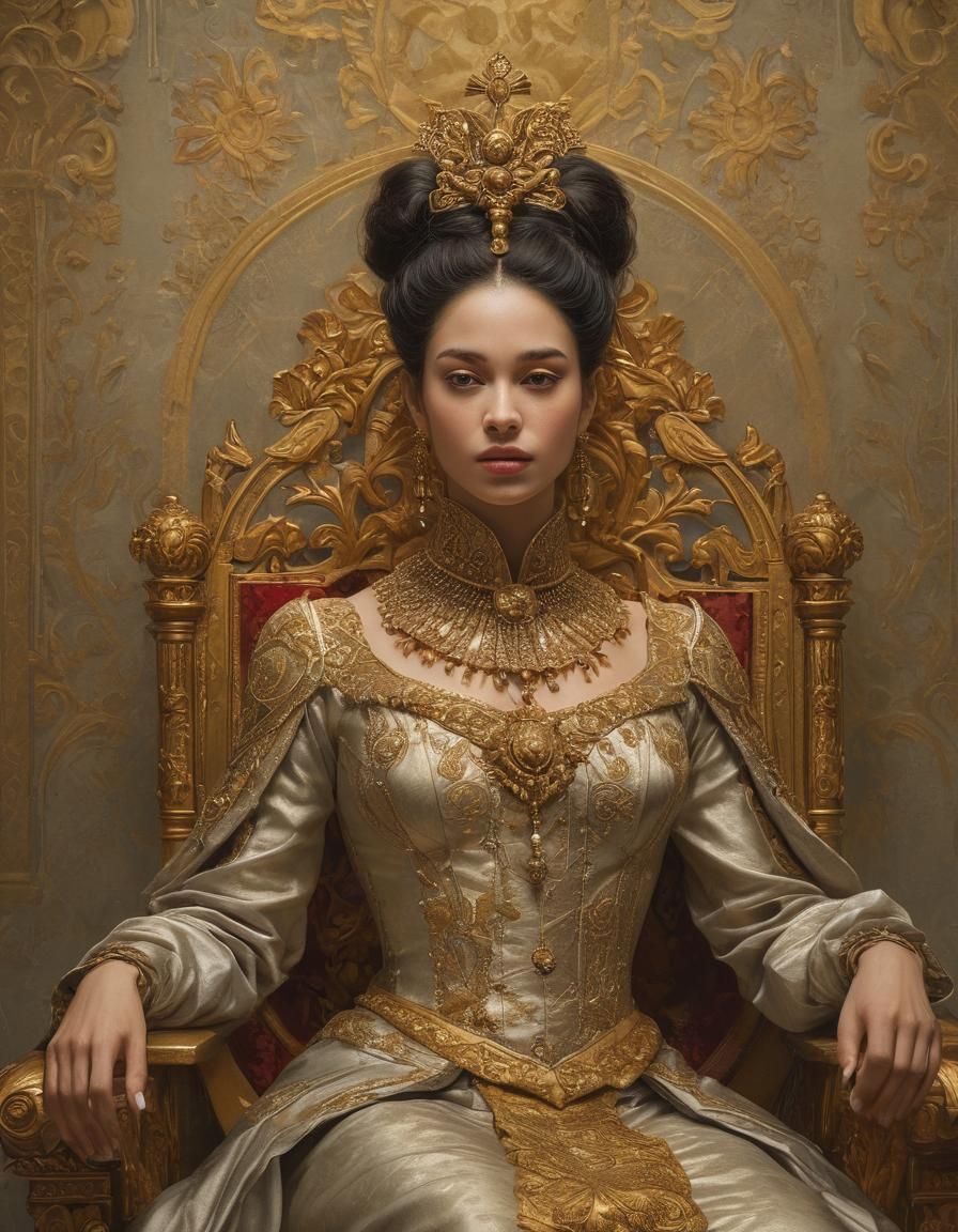 Regal Woman in Golden Throne Room