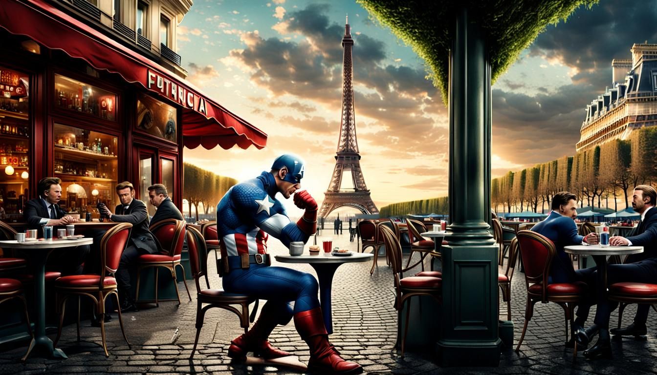 Captain America in Paris Cafe: Digital Matte Painting