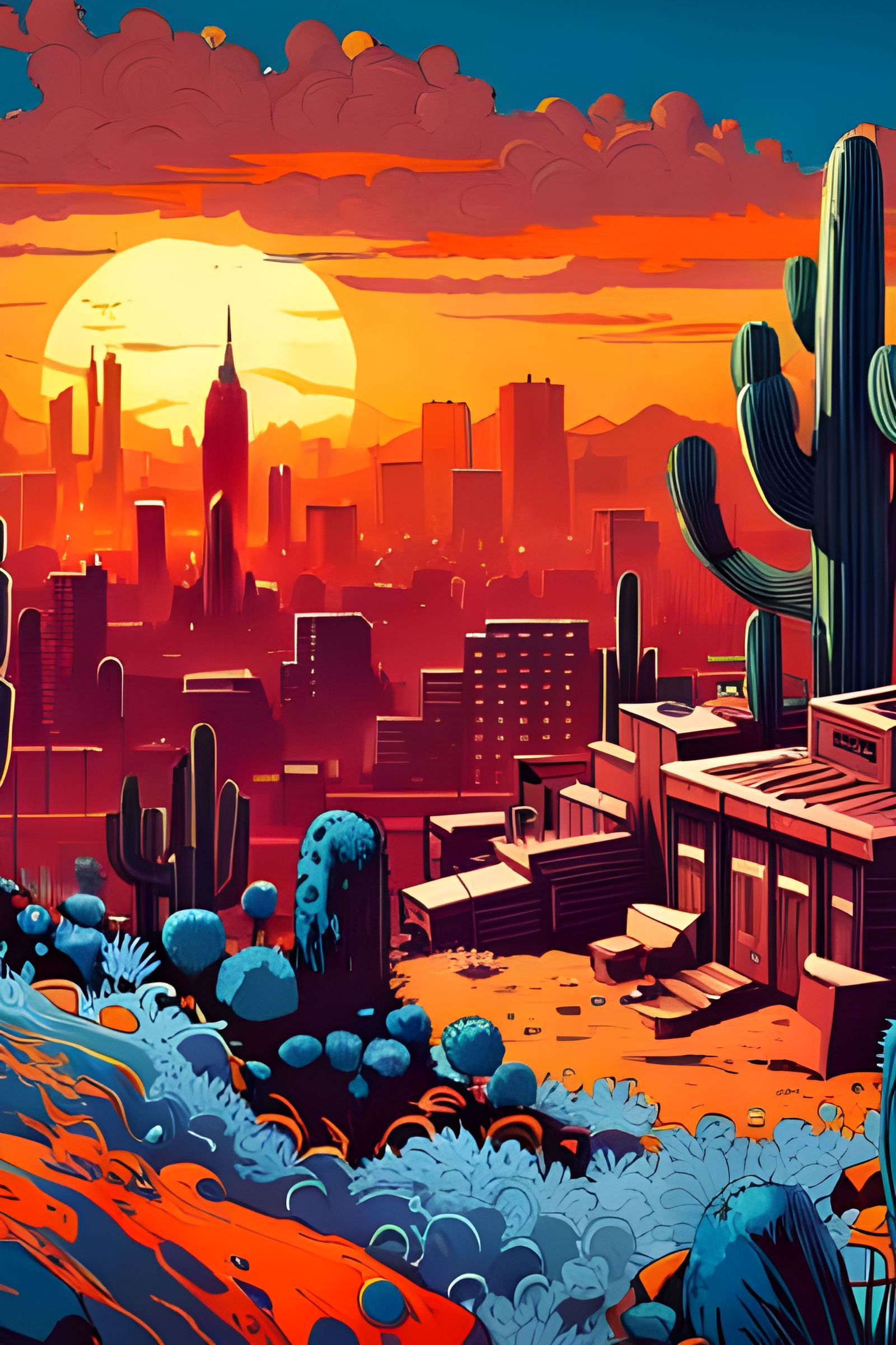 Post-Apocalyptic Arizona Sunset in Marbled Oil Style