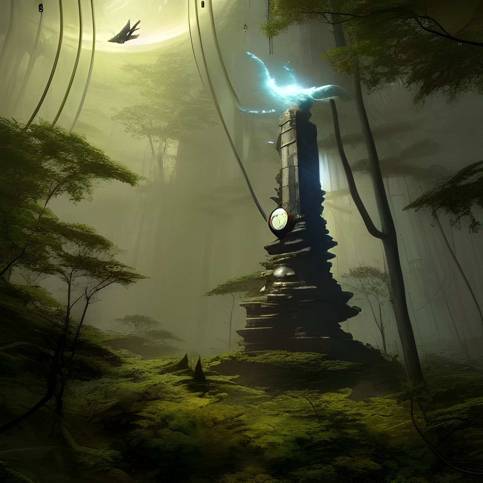 Gravity Defying Monument in Dense Forest