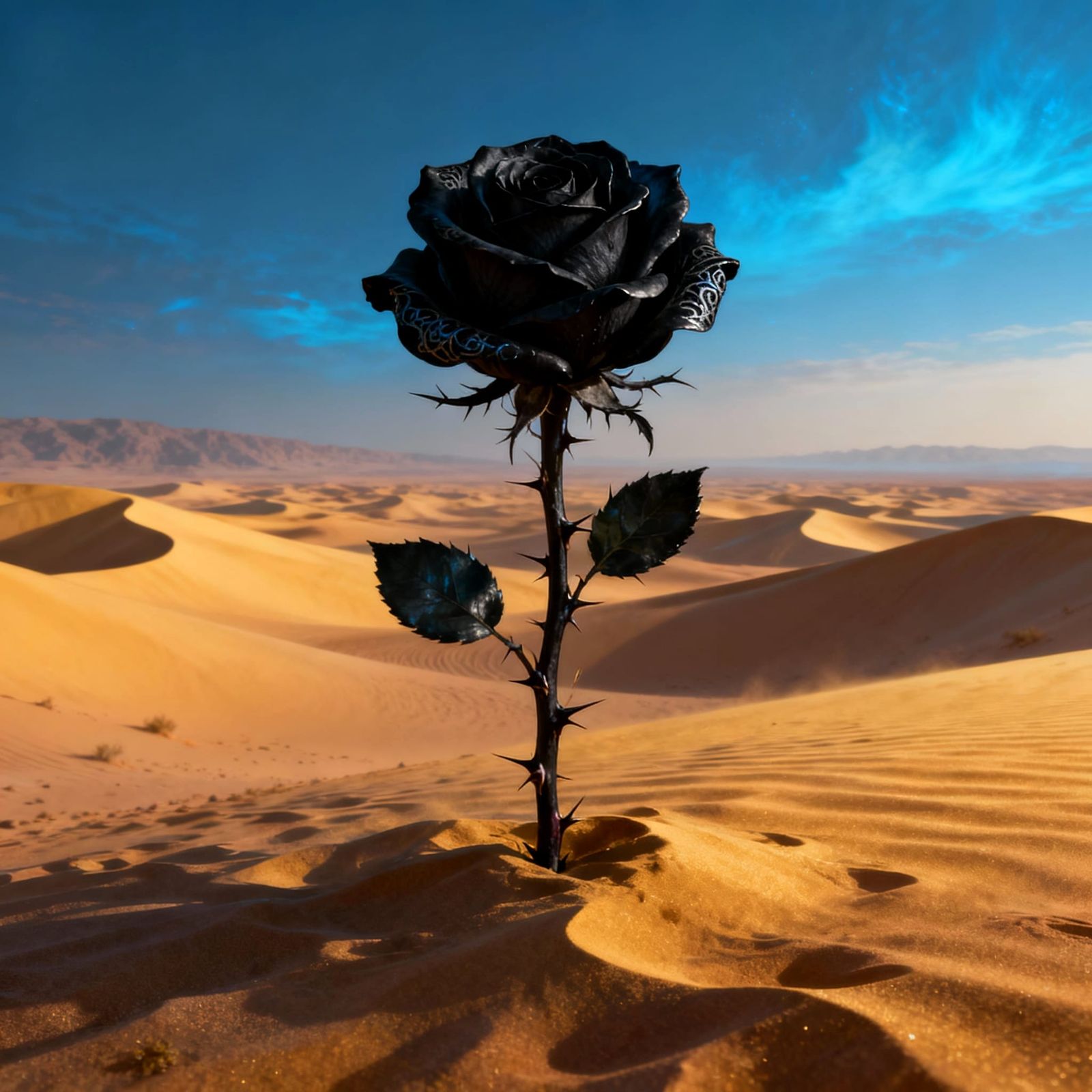 Black Rose Blooms in Sahara Desert Matte Painting