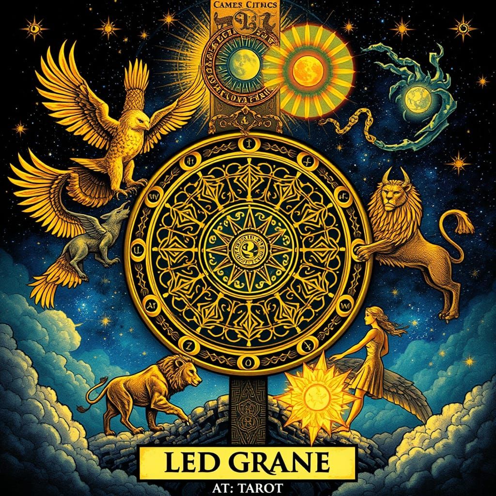 Mystical Wheel of Change Tarot Card Illustration