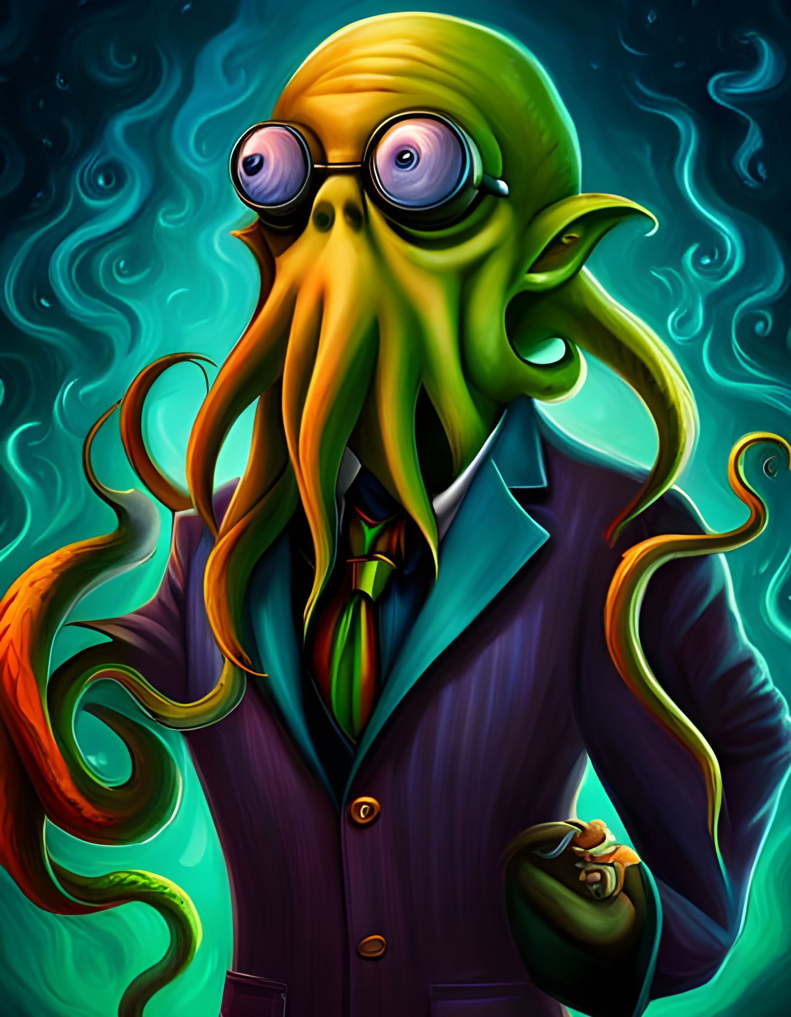 Nerdy Cthulhu Portrait in Matte Painting Style