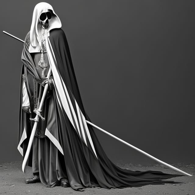 Grim Reaper with Scythe in Black and White