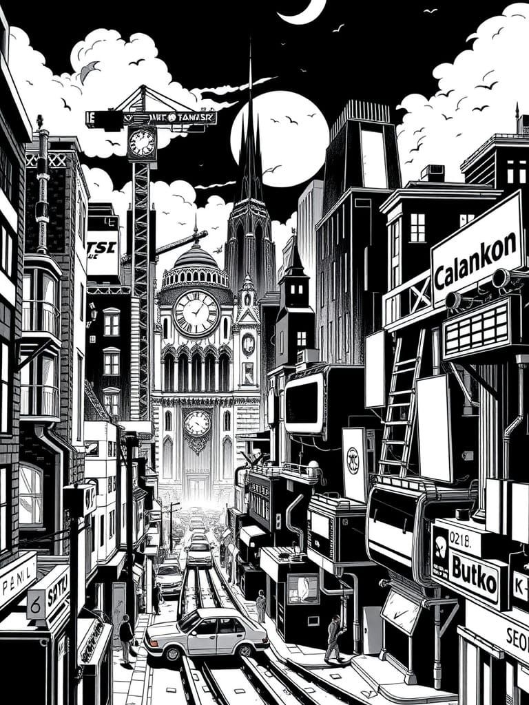 Dark Cityscape in Edgy Noir Style