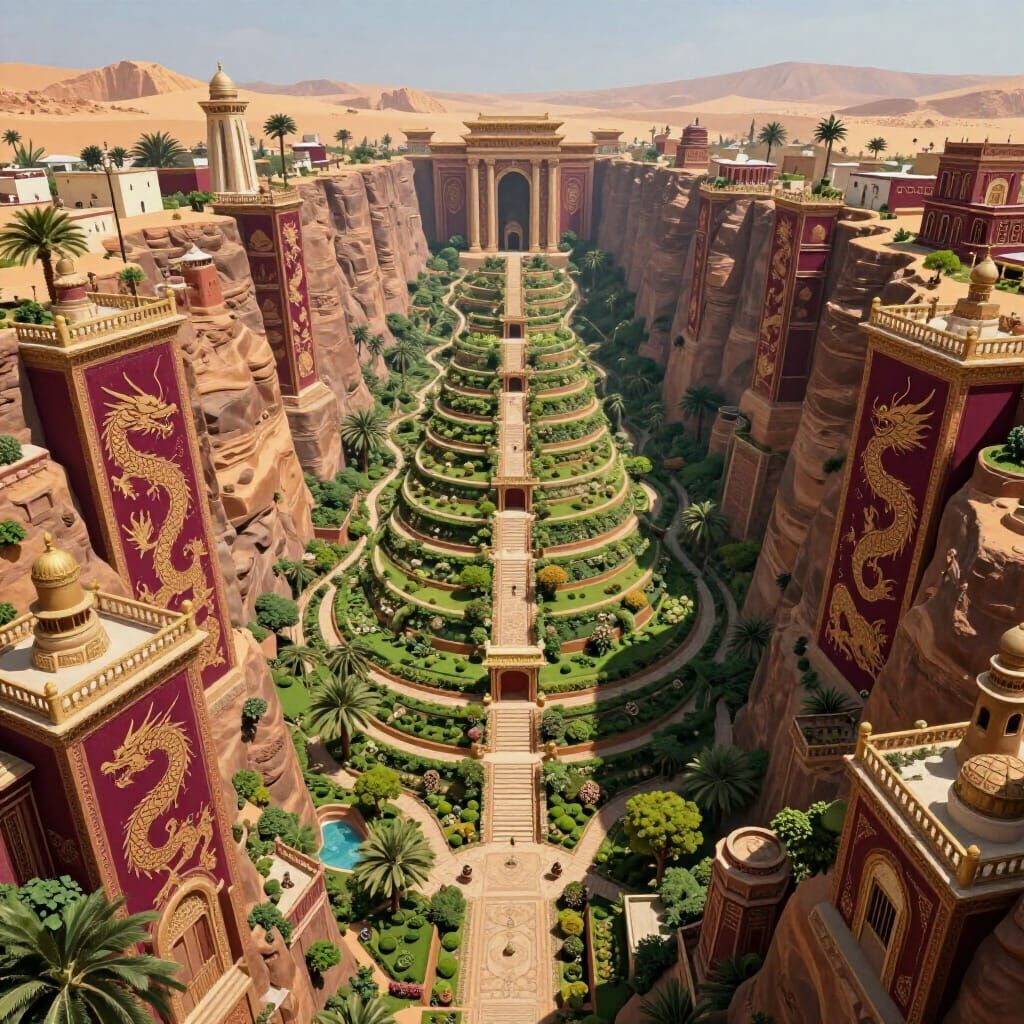 Babylonian City in Ravine with Dragon Murals